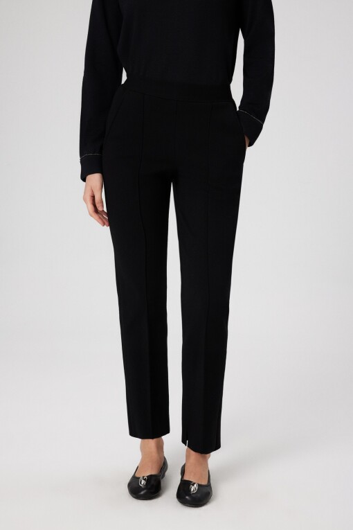 Black Ribbed Stitch Women's Pants - Triko Mısırlı
