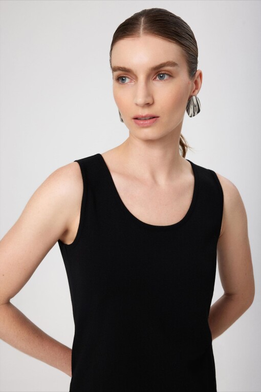 Black Round Neck Sleeveless Women's Camisole - Triko Mısırlı