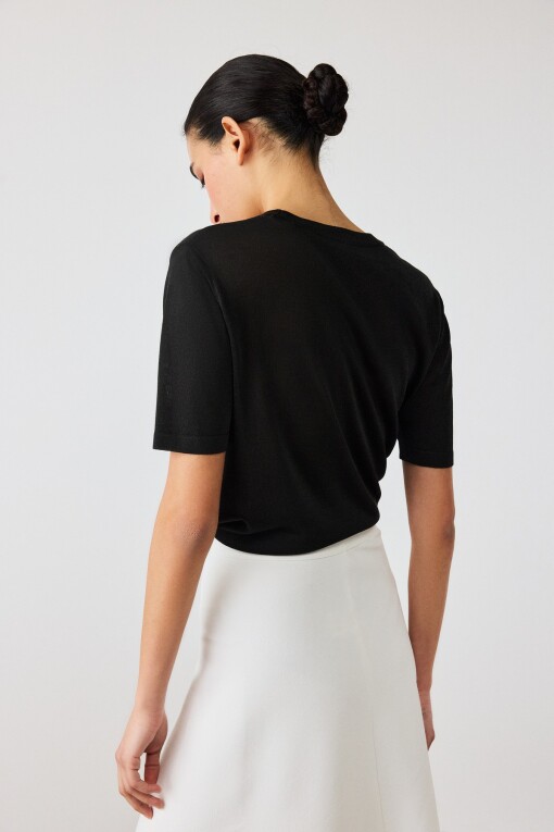 Black Short Sleeve Knit Women's T-Shirt - Triko Mısırlı