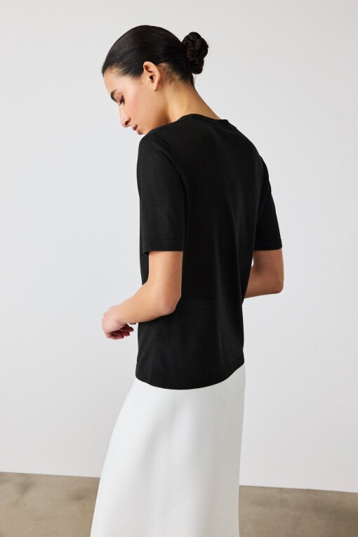 Black Short Sleeve Knit Women's T-Shirt - Triko Mısırlı