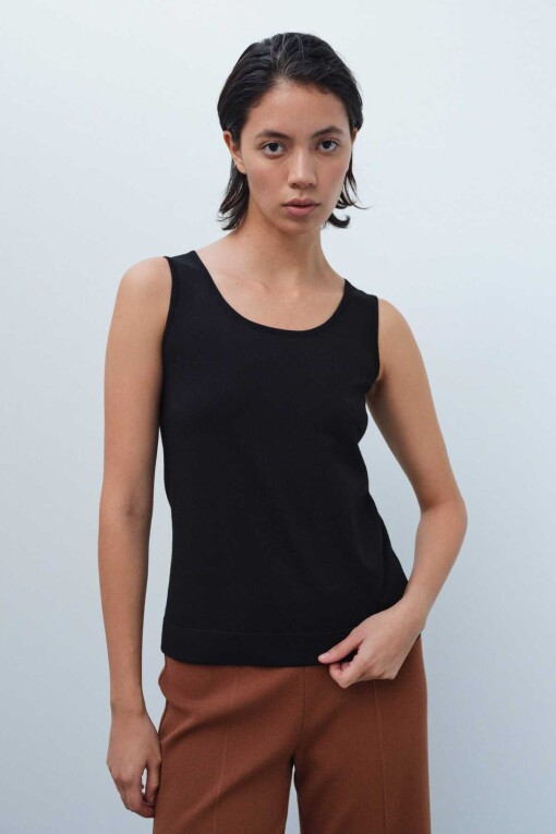 Black Sleeveless Women's Camisole - Triko Mısırlı