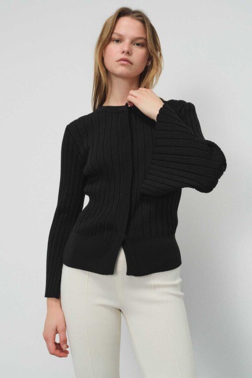 Black Snap Button Women's Cardigan 