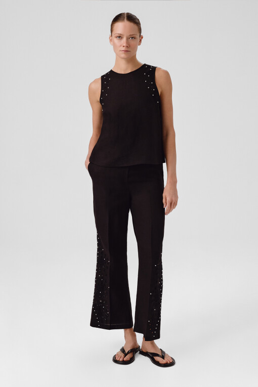 Black Stone Embellished Sleeveless Blouse - Triko Mısırlı