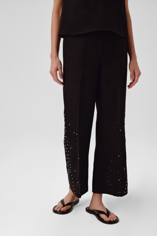 Black Stone Embellished Women's Pants - Triko Mısırlı