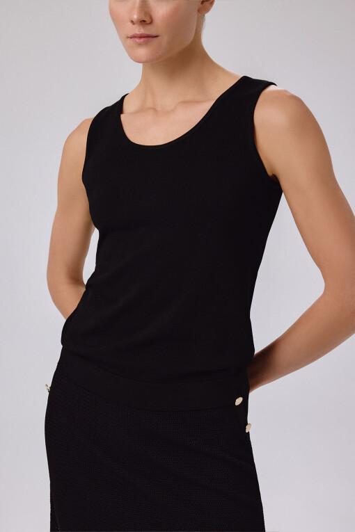 Black Thick Strap Round Neck Women's Camisole - Triko Mısırlı