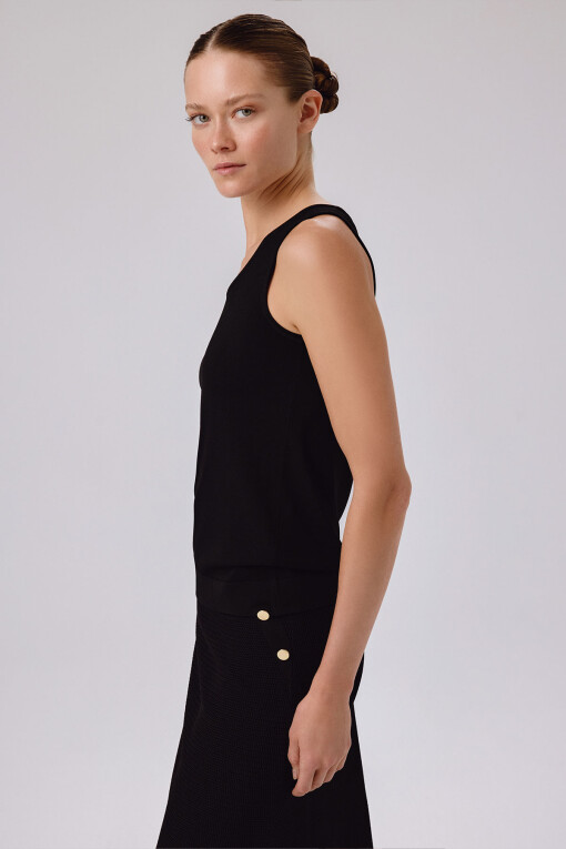Black Thick Strap Round Neck Women's Camisole - Triko Mısırlı