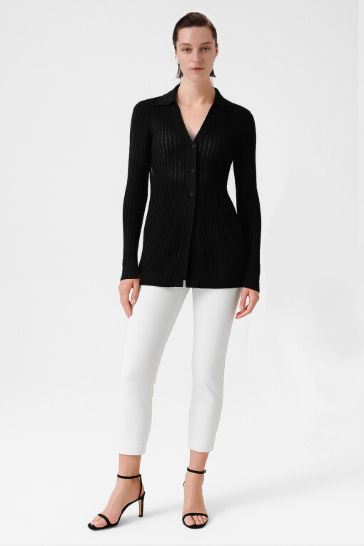 Black Transparent Ribbed Cardigan for Women 