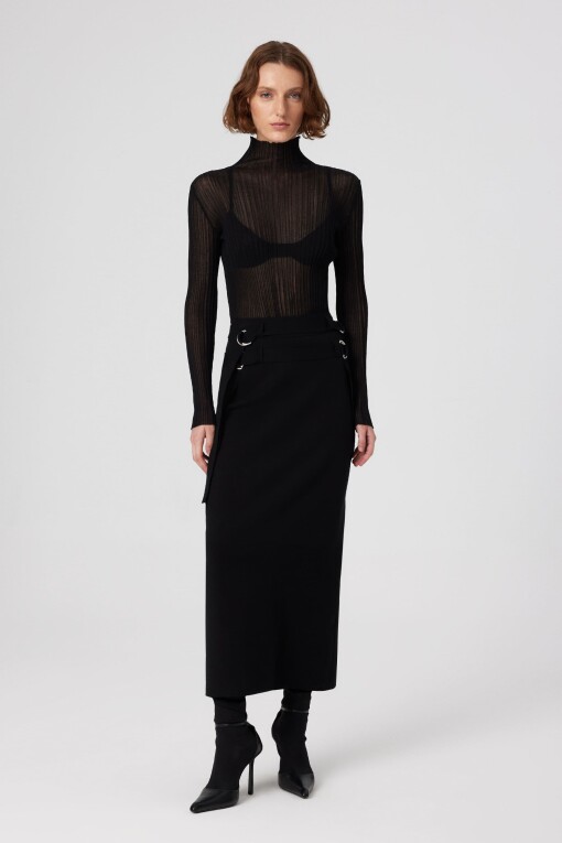 Black Transparent Turtle Neck Blouse 