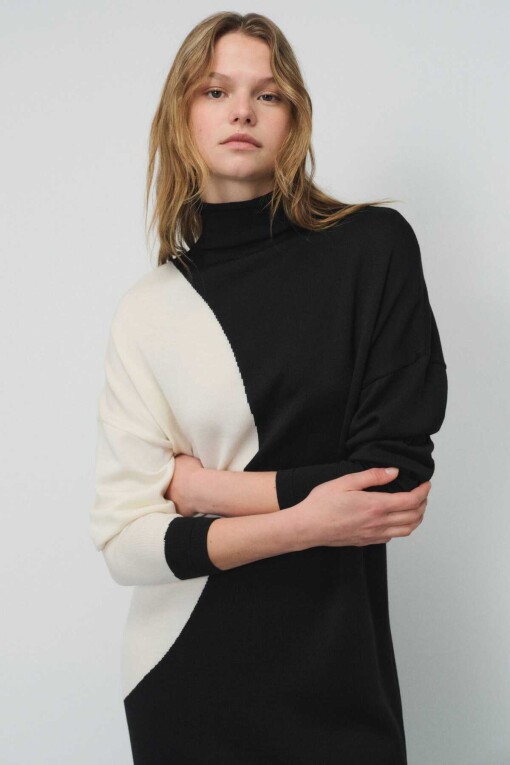 Black Turtle Neck Dress - Triko Mısırlı