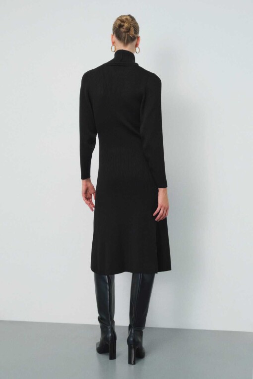 Black Turtle Neck Long Dress - Triko Mısırlı