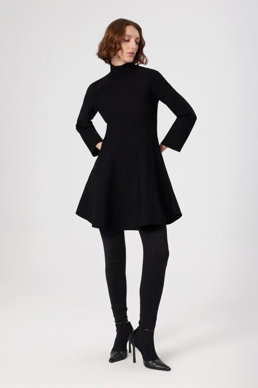 Black Turtle Neck Mini Flare Dress 