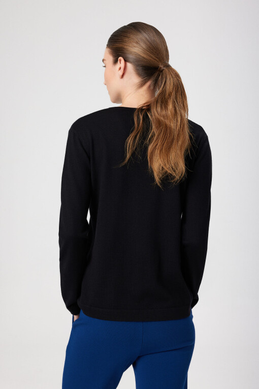 Black V-Neck Long Sleeve Women's Sweater - Triko Mısırlı