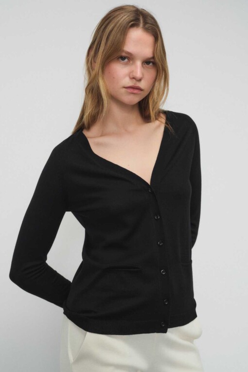 Black V-Neck Women's Cardigan 