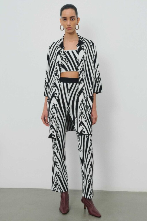 Black White Patterned Women's Cardigan - Triko Mısırlı