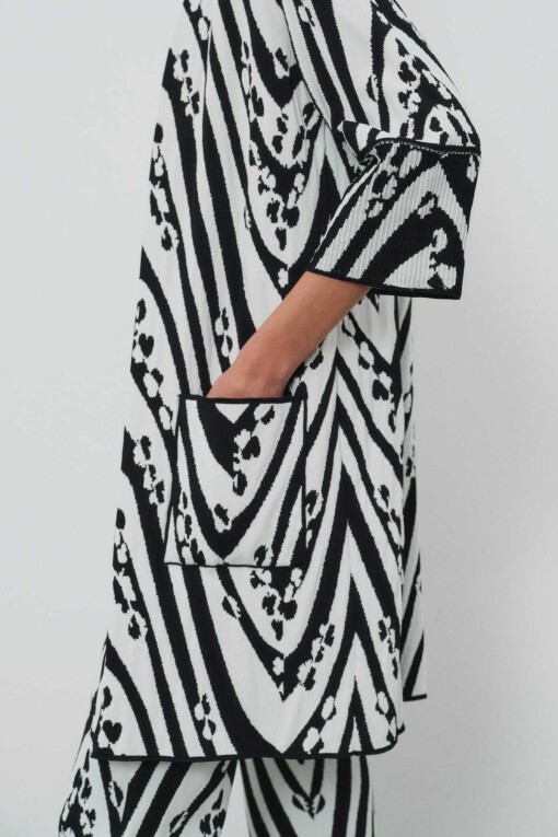 Black White Patterned Women's Cardigan - Triko Mısırlı
