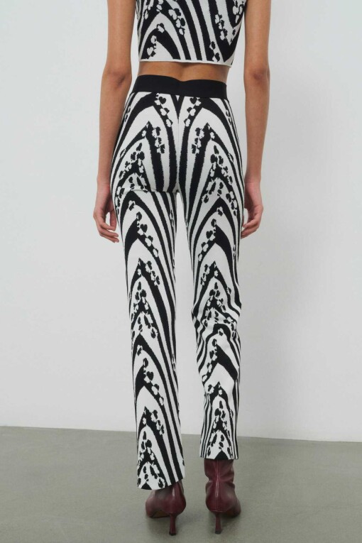 Black White Patterned Women's Pants - Triko Mısırlı