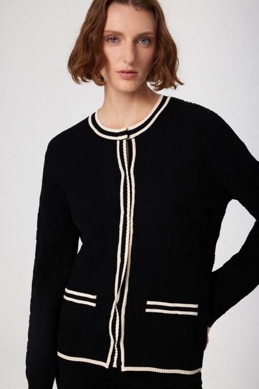 Black White Striped Detail Women's Jacket - Triko Mısırlı