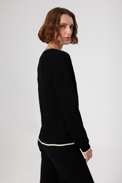 Black White Striped Detail Women's Jacket - Triko Mısırlı