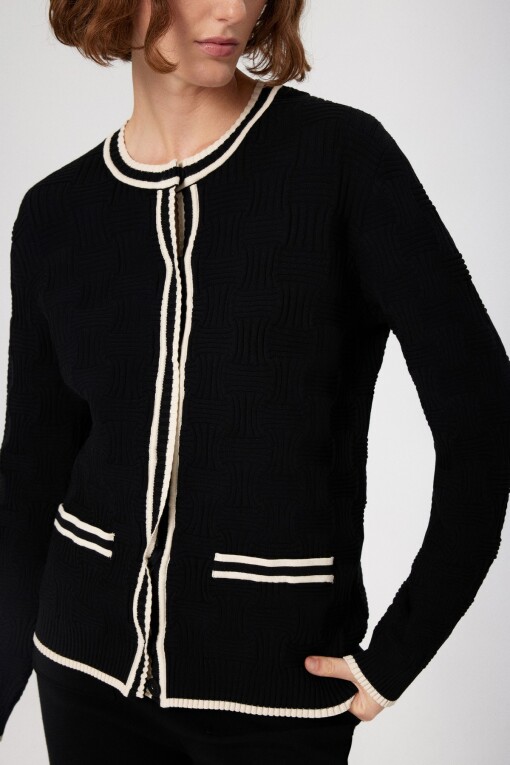 Black White Striped Detail Women's Jacket - Triko Mısırlı