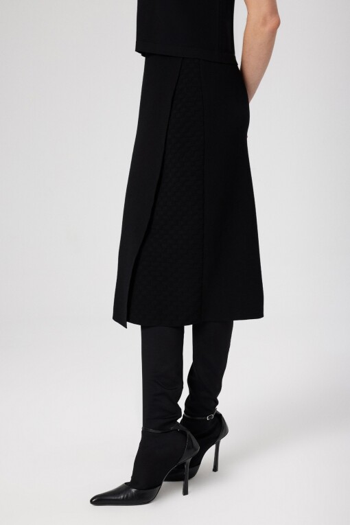 Black Wrap Patterned Midi Skirt - Triko Mısırlı
