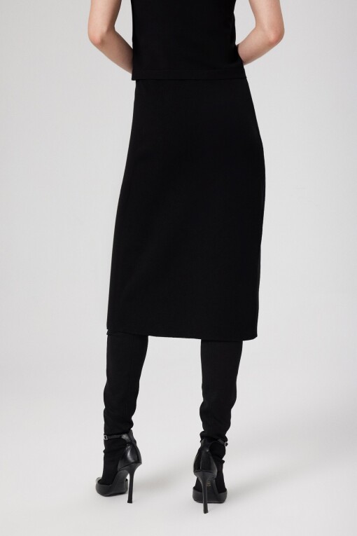 Black Wrap Patterned Midi Skirt - Triko Mısırlı