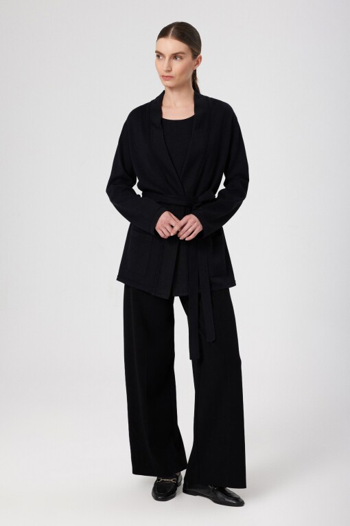 Black Wrap Pocket Women's Cardigan 
