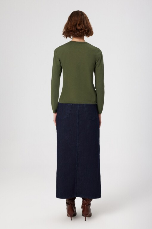 Blue Front Slit Long Denim Skirt - Triko Mısırlı