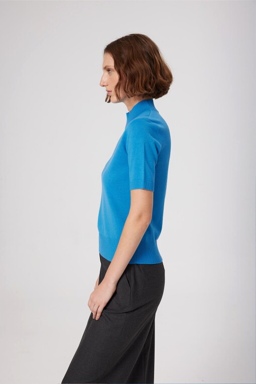 Blue Half Turtle Neck Women's Sweater - Triko Mısırlı