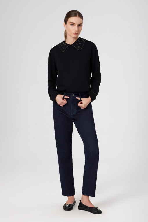 Blue High Waist Women's Jeans - Triko Mısırlı