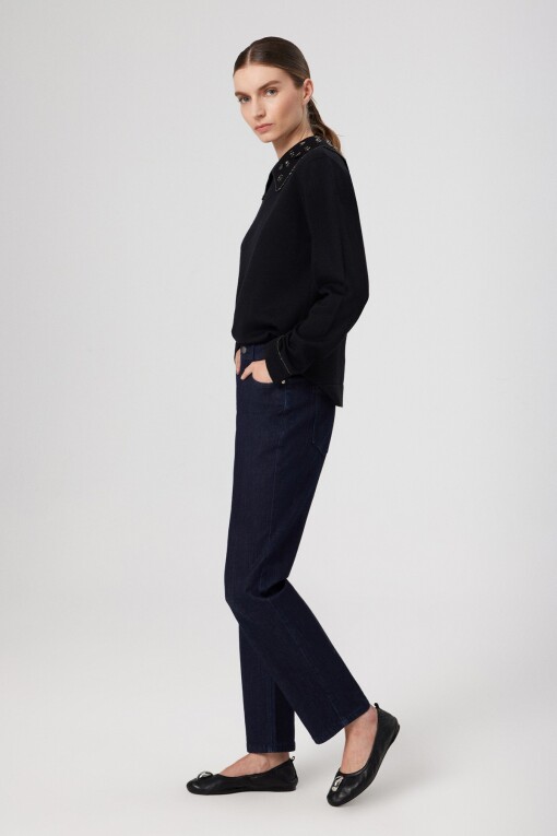 Blue High Waist Women's Jeans - Triko Mısırlı