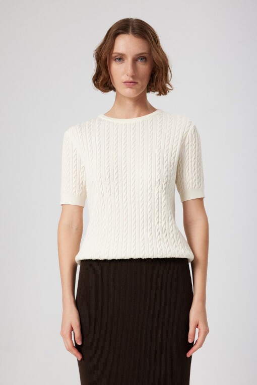 Bone Cable Knit Half Sleeve Women's Sweater 