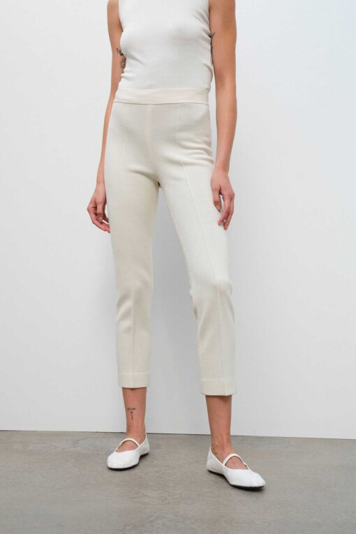 Bone Color Women's Pants - Triko Mısırlı