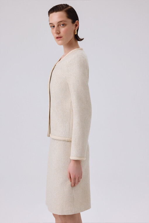 Bone Gold Button Tweed Women's Jacket - Triko Mısırlı