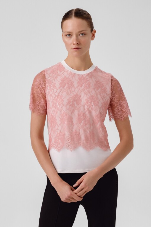 Bone Pink Lace Women's T-Shirt - Triko Mısırlı