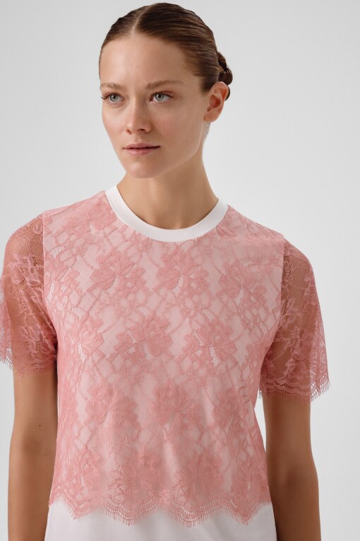 Bone Pink Lace Women's T-Shirt - Triko Mısırlı