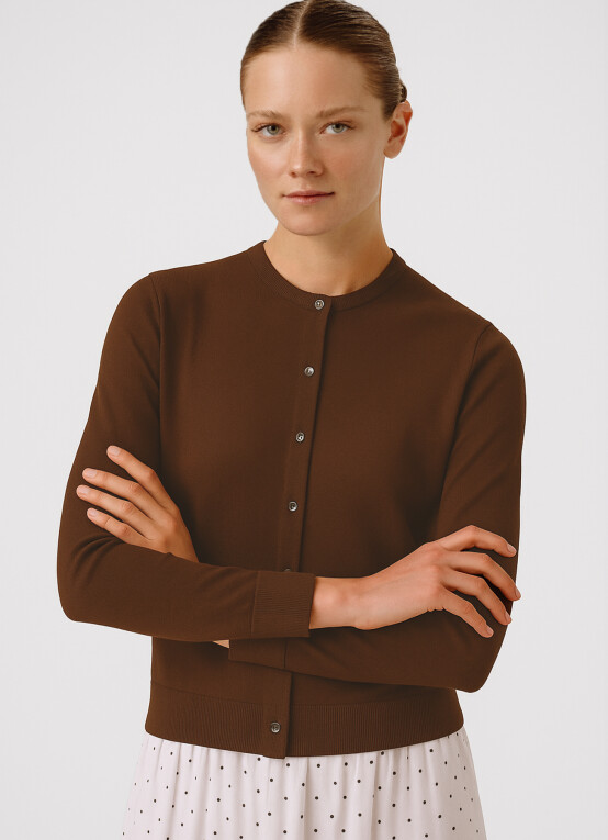 Brown Buttoned Women's Cardigan - Triko Mısırlı
