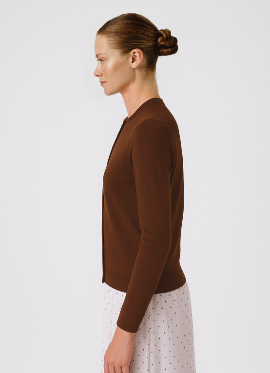 Brown Buttoned Women's Cardigan - Triko Mısırlı