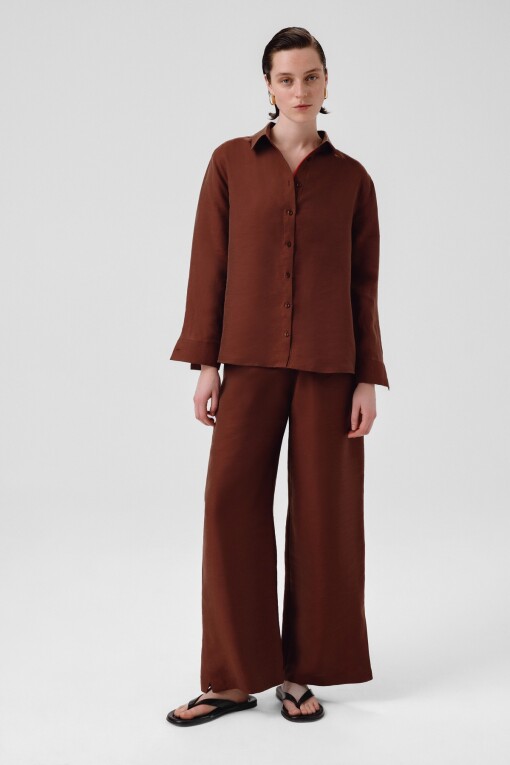 Brown Long Sleeve Women's Shirt - Triko Mısırlı