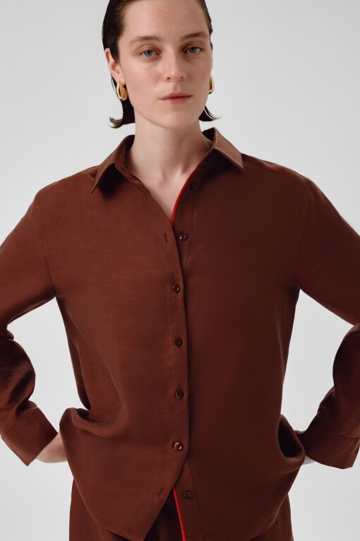 Brown Long Sleeve Women's Shirt - Triko Mısırlı