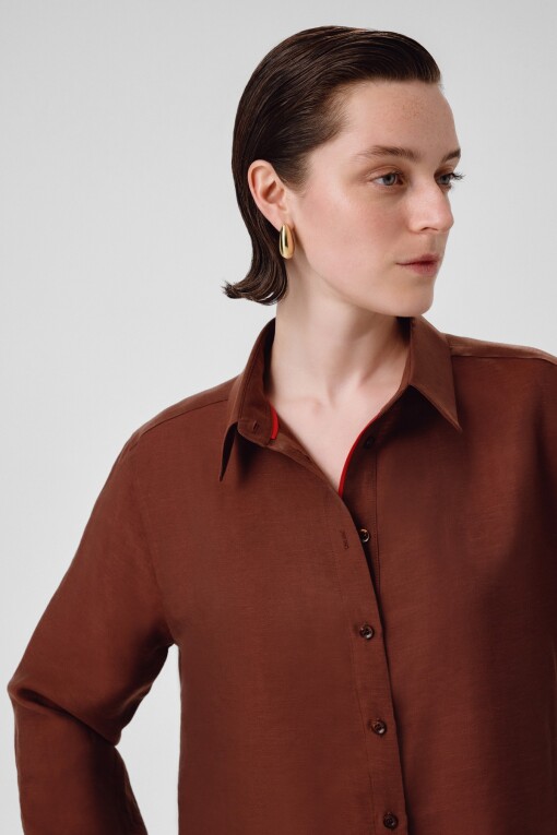Brown Long Sleeve Women's Shirt - Triko Mısırlı