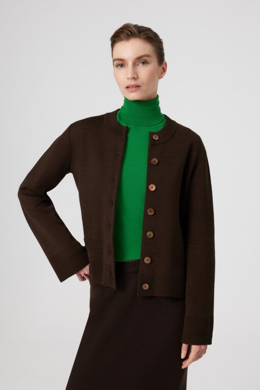 Brown Pocket Detail Buttoned Women's Jacket - Triko Mısırlı