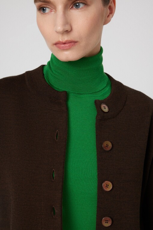 Brown Pocket Detail Buttoned Women's Jacket - Triko Mısırlı