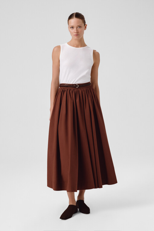 Brown Pocket Detail Long A-Line Skirt - Triko Mısırlı