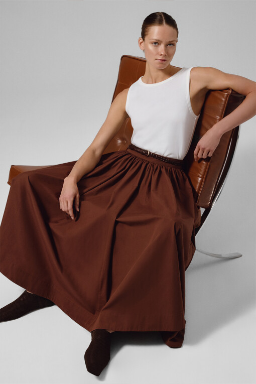 Brown Pocket Detail Long A-Line Skirt - Triko Mısırlı