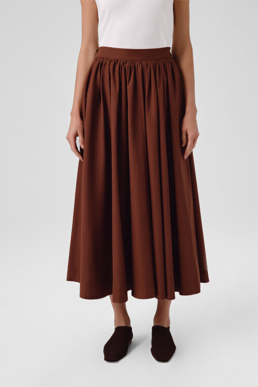 Brown Pocket Detail Long A-Line Skirt - Triko Mısırlı