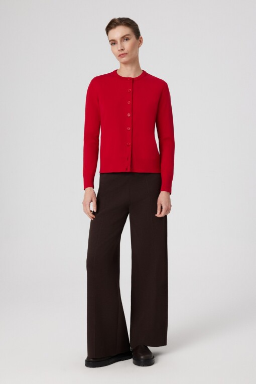 Brown Ribbed Stitch Wide Leg Women's Pants - Triko Mısırlı
