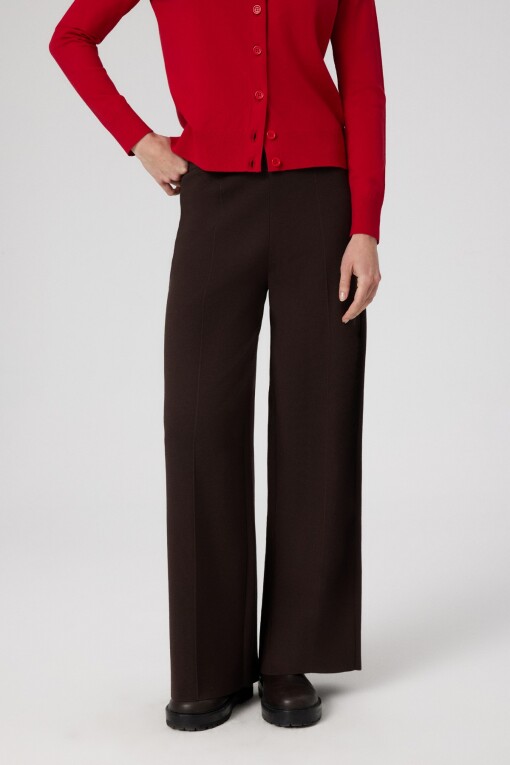 Brown Ribbed Stitch Wide Leg Women's Pants - Triko Mısırlı