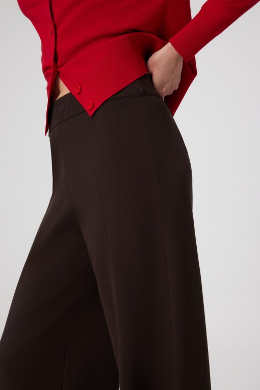Brown Ribbed Stitch Wide Leg Women's Pants - Triko Mısırlı