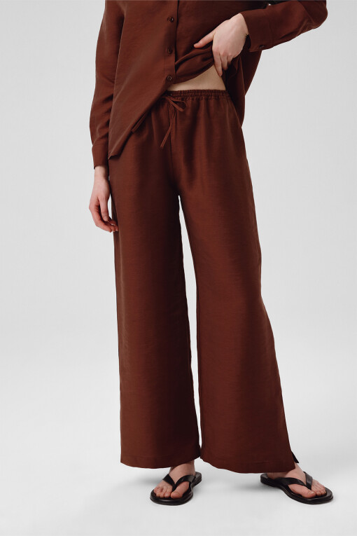 Brown Slit Hem Women's Pants - Triko Mısırlı