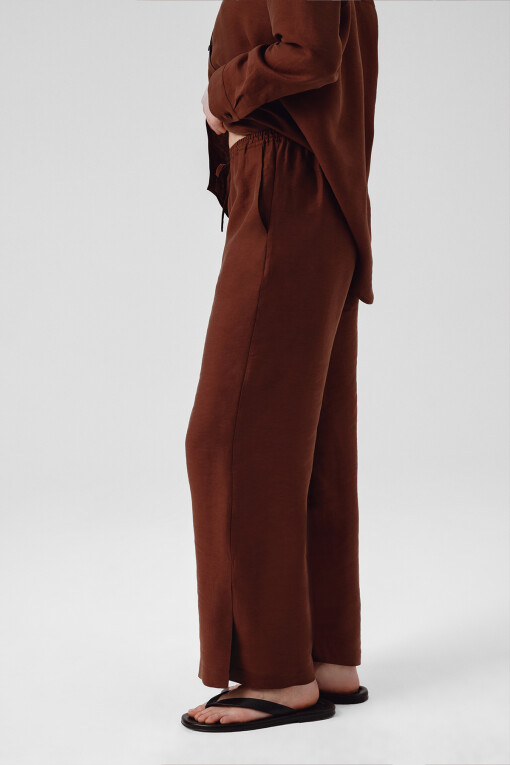 Brown Slit Hem Women's Pants - Triko Mısırlı